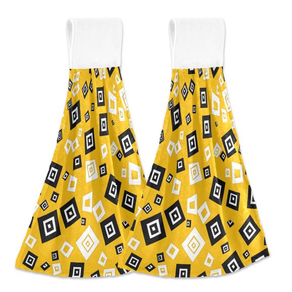 2 Pcs Cube Drop Kitchen Hand Towels with Hanging Loops Absorbent Soft Fast Drying Decor Bath Towels