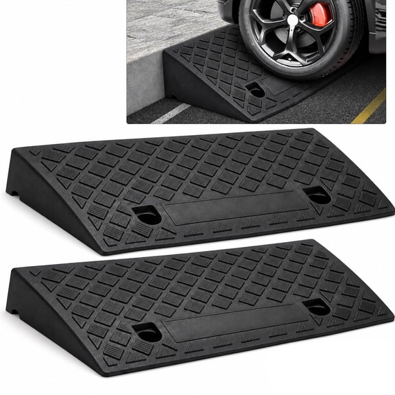 2 Pcs Curb Ramps for Sidewalks 2" Rise Rubber Curb Ramps Threshold Ramp for Driveway Shed Ramp for Riding Mower Garage Ramp Door Threshold Ramp for Wheelchair