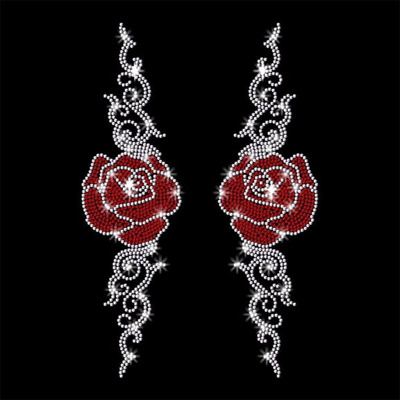 2 Pcs Curl Rose Pattern Iron on Rhinestones Transfer Bling Clothing Repair Applique Heat Transfer Decal Heat Transfer Patch for T-Shirt Clothing Pants Bags Colorful DIY