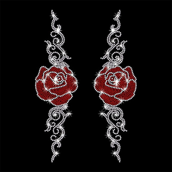 2 Pcs Curl Rose Pattern Iron on Rhinestones Transfer Bling Crystal Clothing Repair Applique Heat Transfer Decal Heat Transfer Patch for T-Shirt Clothing Pants Bags 1 Sheet
