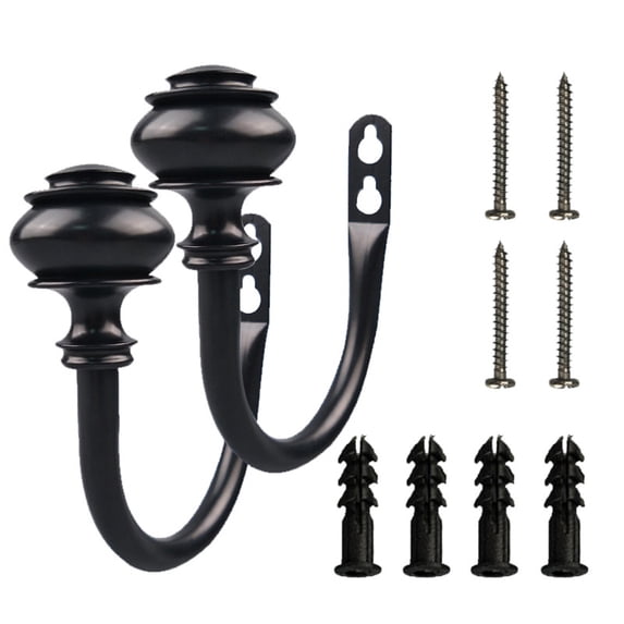 2 Pcs Curtain Holdback Set,Vintage Curtain Holdbacks with Screws,Premium Metal Curtain Side Holders for Wall,Decorative Small Drapes Pull Backs Hook,Window Drapery Tie Backs Wall Mounted(Black)