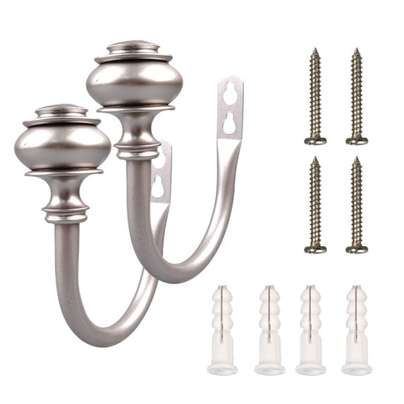 2 Pcs Curtain Holdback Set,Vintage Curtain Holdbacks with Screws,Premium Metal Curtain Side Holders for Wall,Decorative Small Drapes Pull Backs Hook,Window Drapery Tie Backs Wall Mounted(Silver)