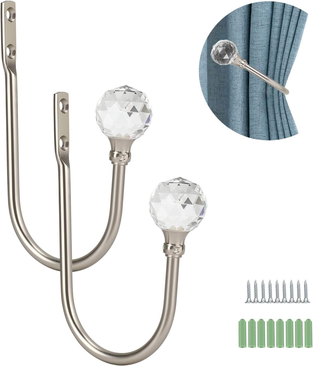 2 Pcs Curtain Holdback, Wall Mounted Drapery Tiebacks with Screws