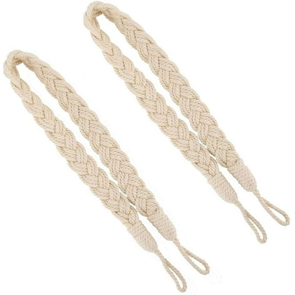 2 Pcs Curtain Rope Tiebacks, Natural Cotton Hand Knitting Curtains Tied Rope Tiebacks Decorative Curtain Tie Backs Beige Braided Drapery Drape Holdbacks Curtain Rope Buckle Cord Window Curtain Ties