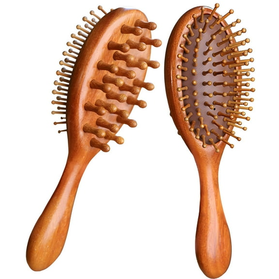 2 Pack Cushion Massage Combs - Sandalwood Double-Sided Wooden Hair Brush | Wooden Hairbrushes for Detangling, Scalp Massage & Anti-Static, Natural Volumizing Hair Care Tool