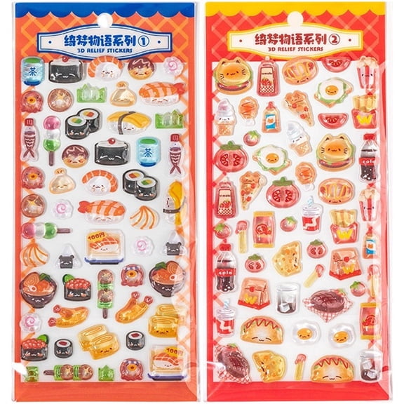 2 Pcs Cute 3D Stickers, Kawaii Small 3D Food Stickers Decals for Phone Case Water Bottle Planner Diary Notebook Journals DIY