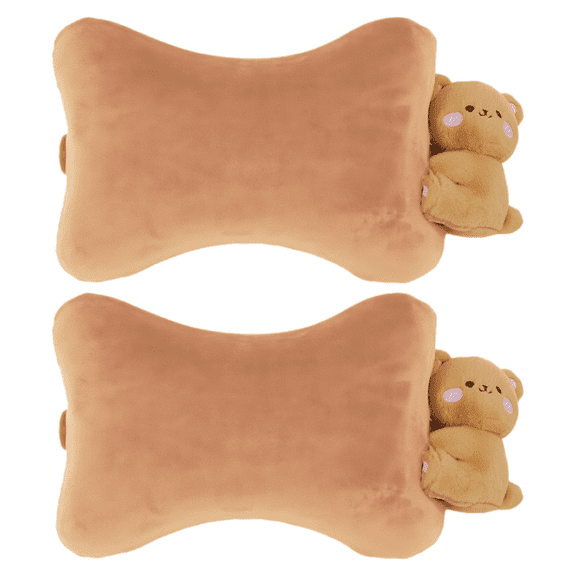 2 Pcs Memory Foam Car Neck Pillow, Cute Bear Headrest Pillow with Ergonomic Bone Shape for Driving Comfort & Neck Support