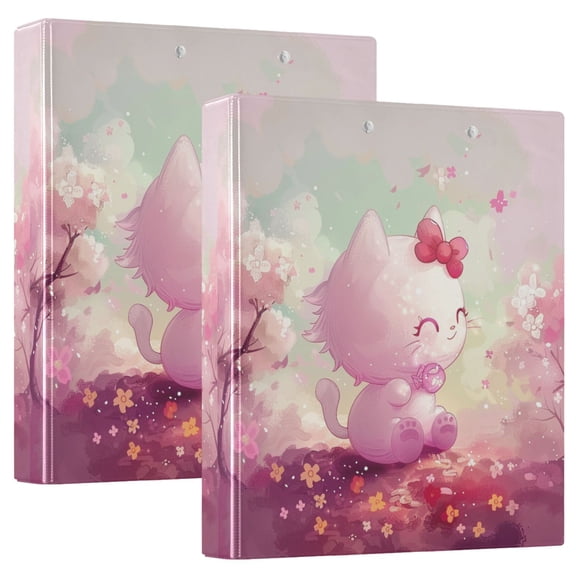 2 Pcs Cute Cat with Bow Hardcover 3 Ring Binder 1.5” Round Rings Binder Organizer Letter Size Paper Pockets School Office Supplies
