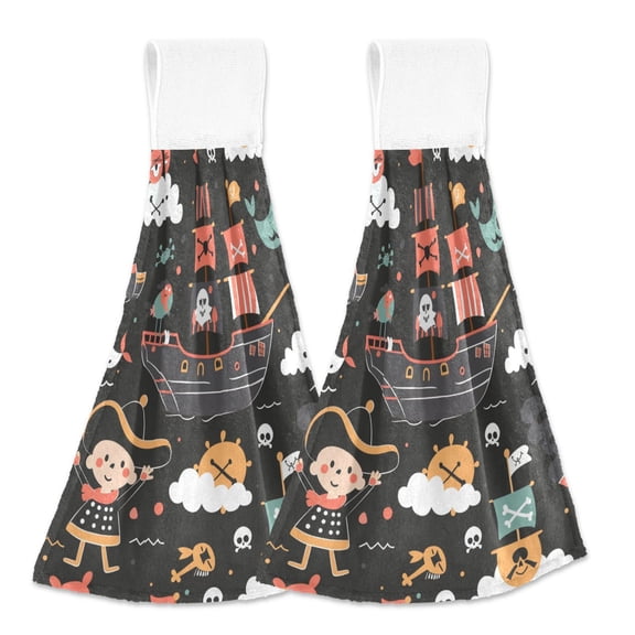 2 Pcs Cute Corsair Cloud Pirate Kitchen Hand Towels with Hanging Loops Absorbent Soft Fast Drying Decor Bath Towels