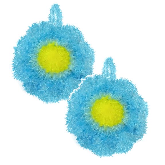 2 Pcs Cute Crochet Scrubbies, Cute Flower Dish Scrubbers for Kitchen Korean Style Handmade Crochet Scouring Pads Non-Scratch Dish Sponges for Dishwashing Aesthetic Sink Decor Cleaning Puff