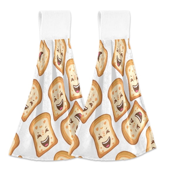 2 Pcs Cute Funny Sliced Toast Bread Kitchen Hand Towels with Hanging Loops Absorbent Soft Fast Drying Decor Bath Towels