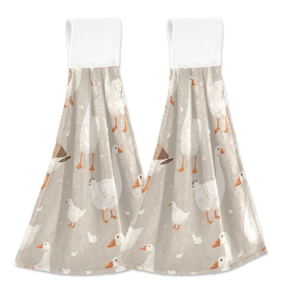 2 Pcs Cute Gooses Kitchen Hand Towels with Hanging Loops Absorbent Soft Fast Drying Decor Bath Towels