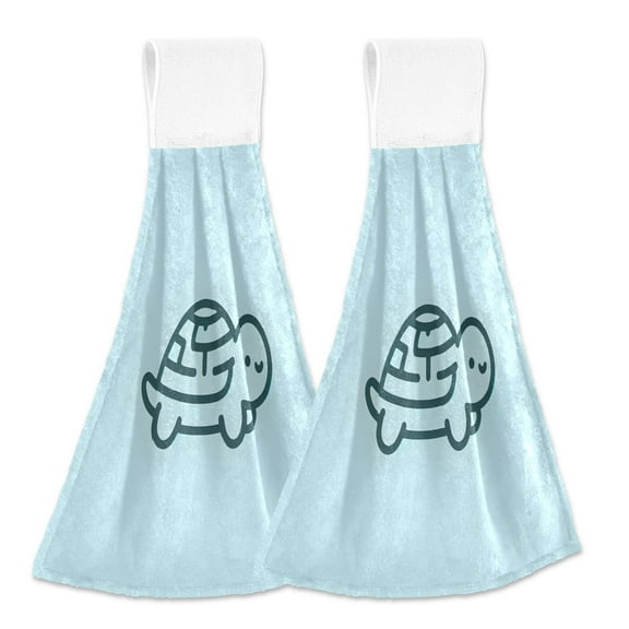 2 Pcs Cute Line Turtle Kitchen Hand Towels with Hanging Loops Absorbent Soft Fast Drying Decor Bath Towels
