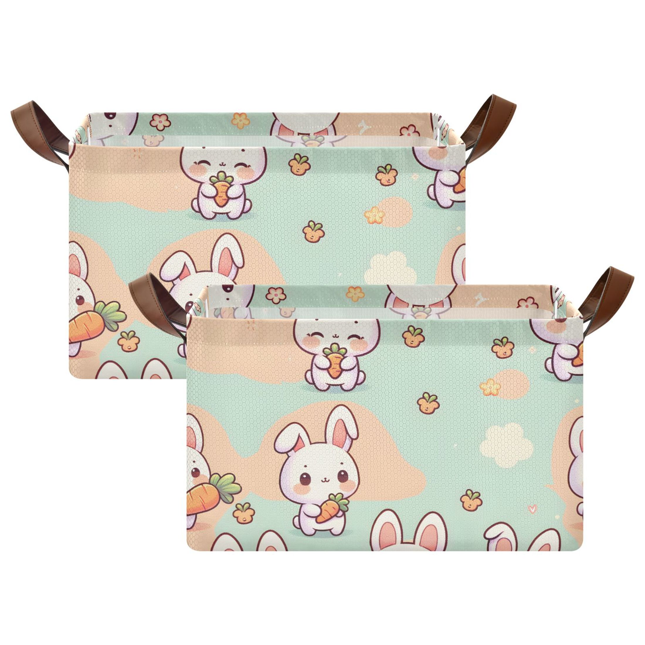2 Pcs Cute Rabbit Hold Carrot Collapsible Storage Bins Fabric Shelf ...