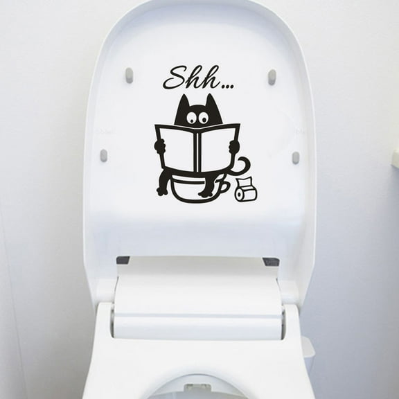 2 Pcs Cute Reading Cat Toilet Wall Sticker, Removable PVC Funny Bathroom Toilet Seat Decal, Peel‑and‑Stick DIY Decor for Restroom, Tile & Smooth Surfaces- Novelty Gift for Cat Lovers