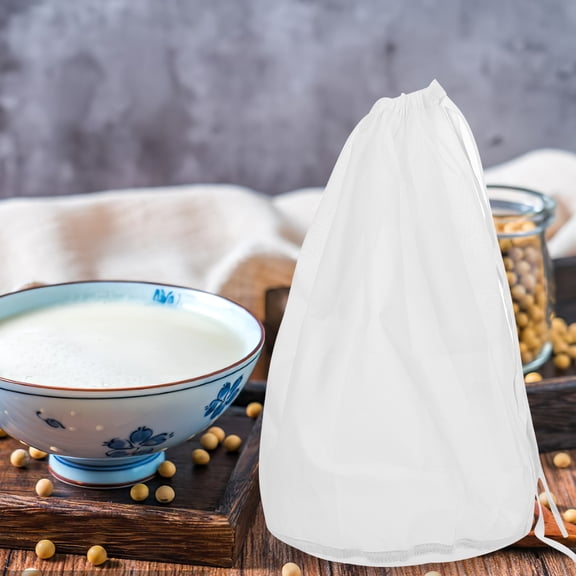 2-Pack White Drawstring Filter Bags for Wine Making, Coarse Cotton Polyester Strainer Brew Bags, Cylindrical Shape