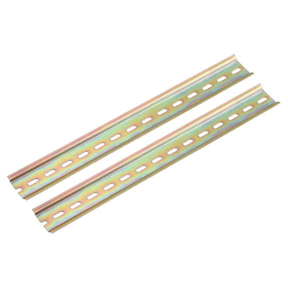 2 Pcs DIN Rail Slotted Iron Mounting Guide 14"(350mm) x 35mm x 6.5mm High Bronze Tone