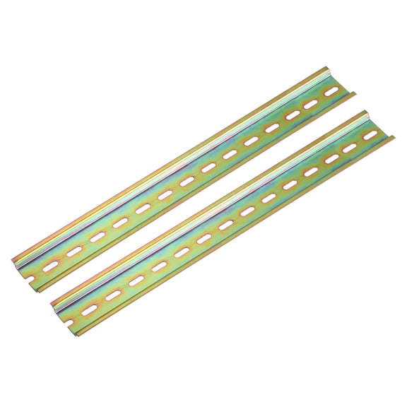 2 Pcs DIN Rail Slotted Iron Mounting Guide 14"(350mm) x 35mm x 7.5mm High Bronze Tone