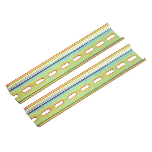 2 Pcs DIN Rail Slotted Iron Mounting Guide 8"(200mm) x 35mm x 7.5mm High Bronze Tone