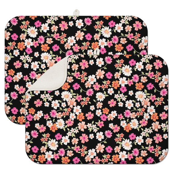2 Pcs Daisy Flower Dish Drying Mat - 18 X 24 Inch Absorbent Microfiber Kitchen Counter Mat – Quick-Dry Dish Rack Alternative, Dish Drying Pad for Dishes, Cups, Utensils, Pots & Pans