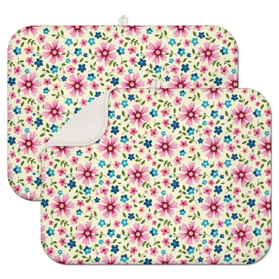 2 Pcs Daisy Flower Dish Drying Mat - 18 X 24 Inch Absorbent Microfiber Kitchen Counter Mat – Quick-Dry Dish Rack Alternative, Dish Drying Pad for Dishes, Cups, Utensils, Pots & Pans