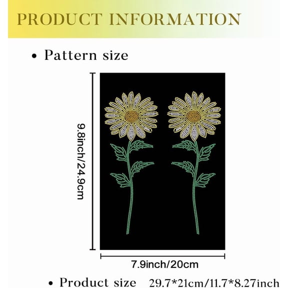 2 Pcs Daisy Pattern Iron on Rhinestones Transfer Hot Fix Iron on Patch Transfer Decals Bling Heat Transfer Clothing Repair Applique for T-Shirt Hat Jacket Decor DIY Accessories