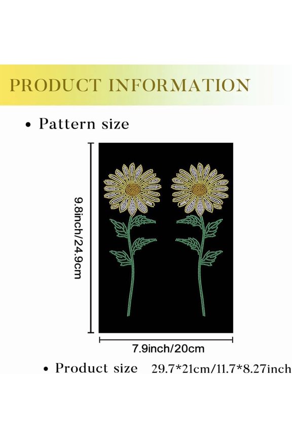 2 Pcs Daisy Pattern Iron on Rhinestones Transfer Hot Fix Iron on Patch Transfer Decals Bling Heat Transfer Clothing Repair Applique for T-Shirt Hat Jacket Decor DIY Accessories