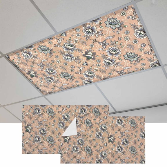 2 Pcs Damask Florals Fluorescent Light Covers Beige Gray Ornate Vines Buds Pale Ochre Background Magnetic Light Covers for Ceiling Lights 4 x 2 ft Drop Ceiling Lights Cover Shade for Office, Home,