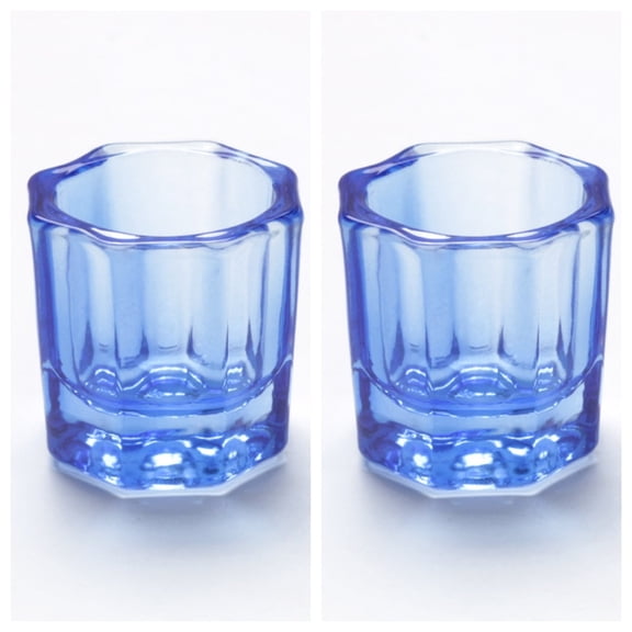 2 Pcs Dish Cups for Nail Art Acrylic Liquid, Transparent Glass Nail Monomer Liquid Bowl Dampen Dish Acrylic Powder Holder, Acrylic Glass Jar for Nails (Blue)