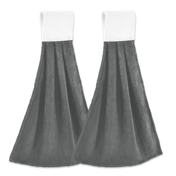 2 Pcs Dark Grey Kitchen Hand Towels with Hanging Loops Absorbent Soft Fast Drying Decor Bath Towels