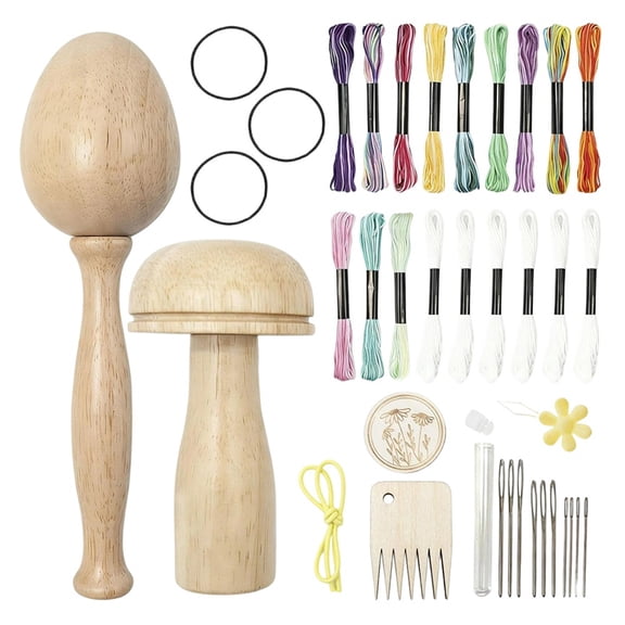 2 Pcs Darning Egg Mushroom for Socks, Mushroom Knit Darning Patches Kit with Large Eye Needle Colorful Sewing Threads