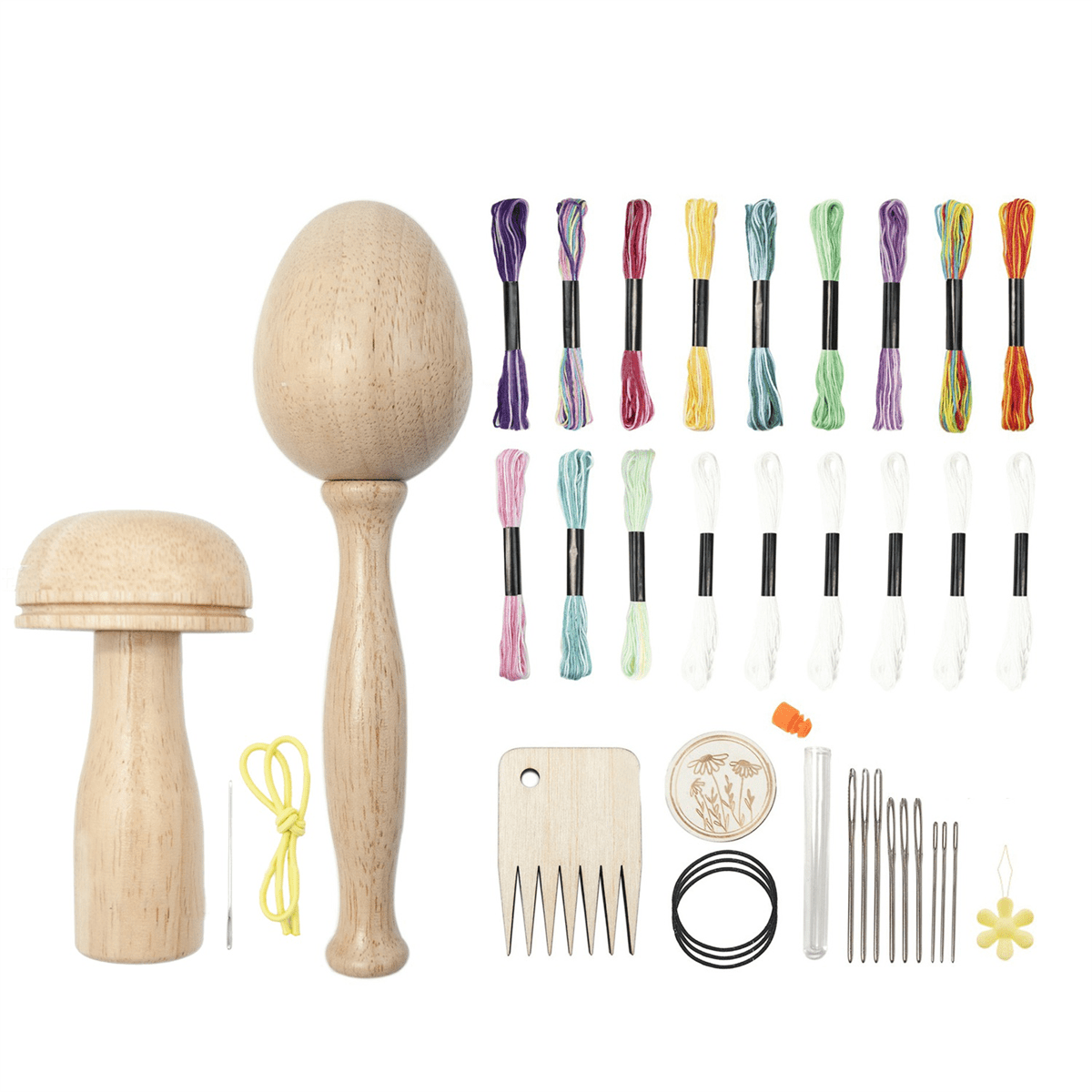 2 Pcs Darning Supplies Kit Egg for Socks Mushroom Wooden with Eye Needles Sewing