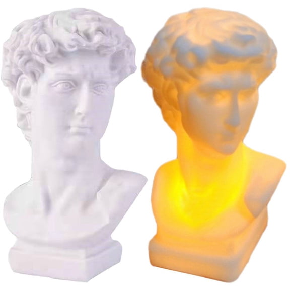 2 Pcs David Statue Night Light Roman David Sculpture Figurine Night Light LED Bedside Lamp Ornament Decorative Table Lamp for Home Office Decoration