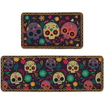 2 Pcs Day of The Dead Skull Kitchen Rugs and Mats Kitchen Floor Mats Home Decor Non Slip Doormat Halloween Decorations for Home Party Decor
