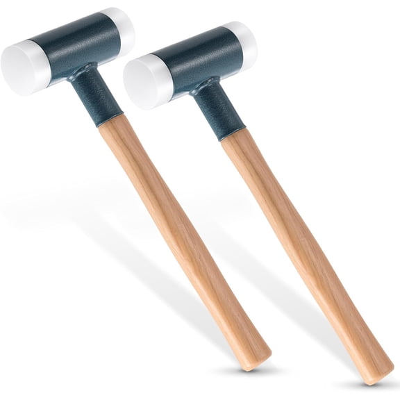 2 Pcs Dead Blow Hammer 2.4 LB, 50mm Soft Face Mallet with Shot-Filled Head, Non-Marring Nylon Tips & Hickory Handle, Heavy Duty for Automotive, Woodworking and Assembly