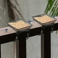 thumbnail image 1 of 2 Pcs Deck Railing Bird Feeder Tray for Balcony 7 x 7 x 2 Inch Compact Platform Bird Seed Tray with 4 Fixed Elastic Rope Ground Mesh for Garden Backyard Outside Wild Birds or Squirrels, 1 of 7