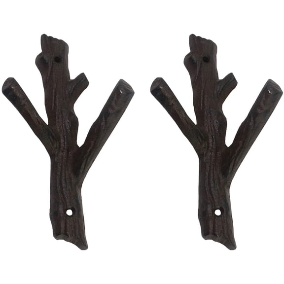 2 Pcs Decorative Branch Cast Iron Wall Hooks/Hanger/Heavy Duty Home Storage Rack (Brown)