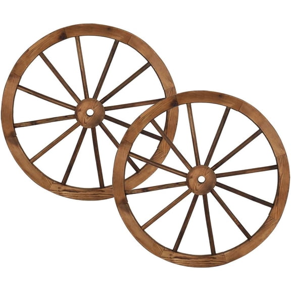 2 Pcs Decorative Wooden Wheel,30-Inch Old Western Style Garden Art Wall Decor Wooden Wagon Wheel,Wagon Wheels Decor,for Outdoor Garden Home Farmhouse Bar Garage Party Wall Decorations (Brown)