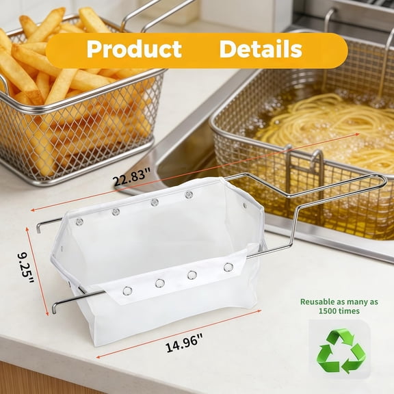2 Pcs Deep Fryer Oil Filter Bag with Frame Set, Reusable Cooking Oil Filter Oil Strainer for Deep Fryer, Easy-Clean Mesh for Home Commercial Use (Bag & Frame)