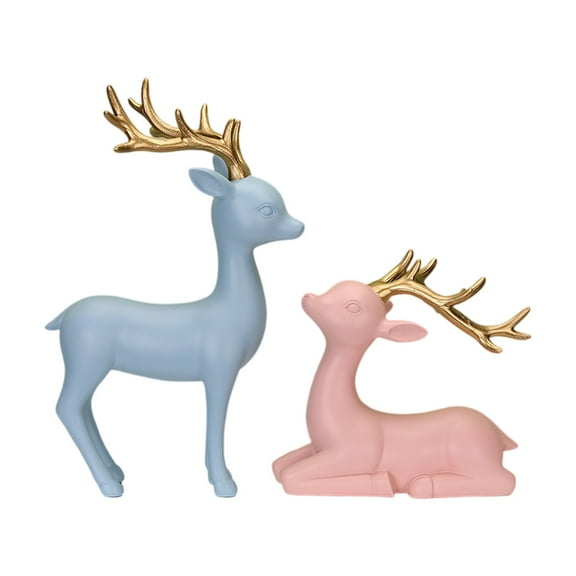 2 Pcs Deer Figurines, Home Decor Crafts With Gold Antlers, For Living Room Bedroom Christmas Decorations -