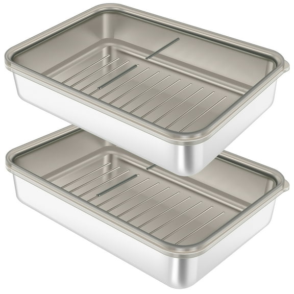 2 Pcs Deli Meat Container 304 Stainless Steel Cheese Container with Clear Lid Airtight Deli Meat Keeper Multipurpose Bacon Cheese Container for Refrigerator Meat Seafood