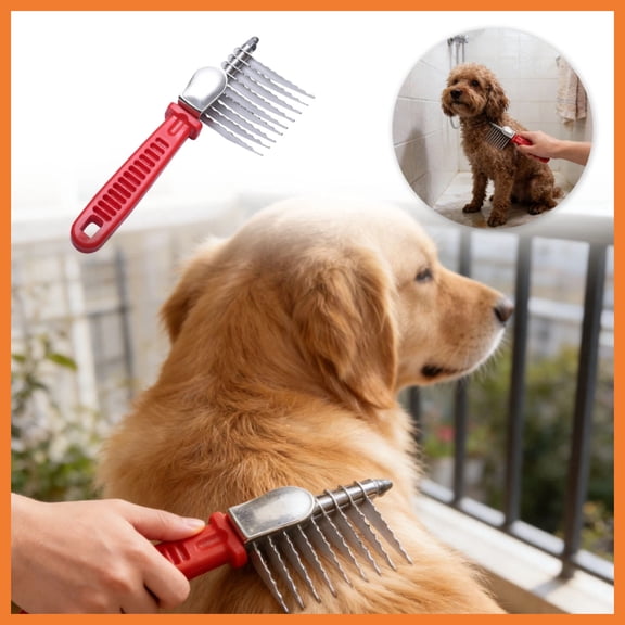 2 Pcs Dematting Undercoat Rake Comb for Dogs & Cats with Long 2.56-In Stainless Steel Safety Blades for Removing Knots, Mats & Tangles - Pet Grooming Deshedding Brush Tool with Anti- Grip