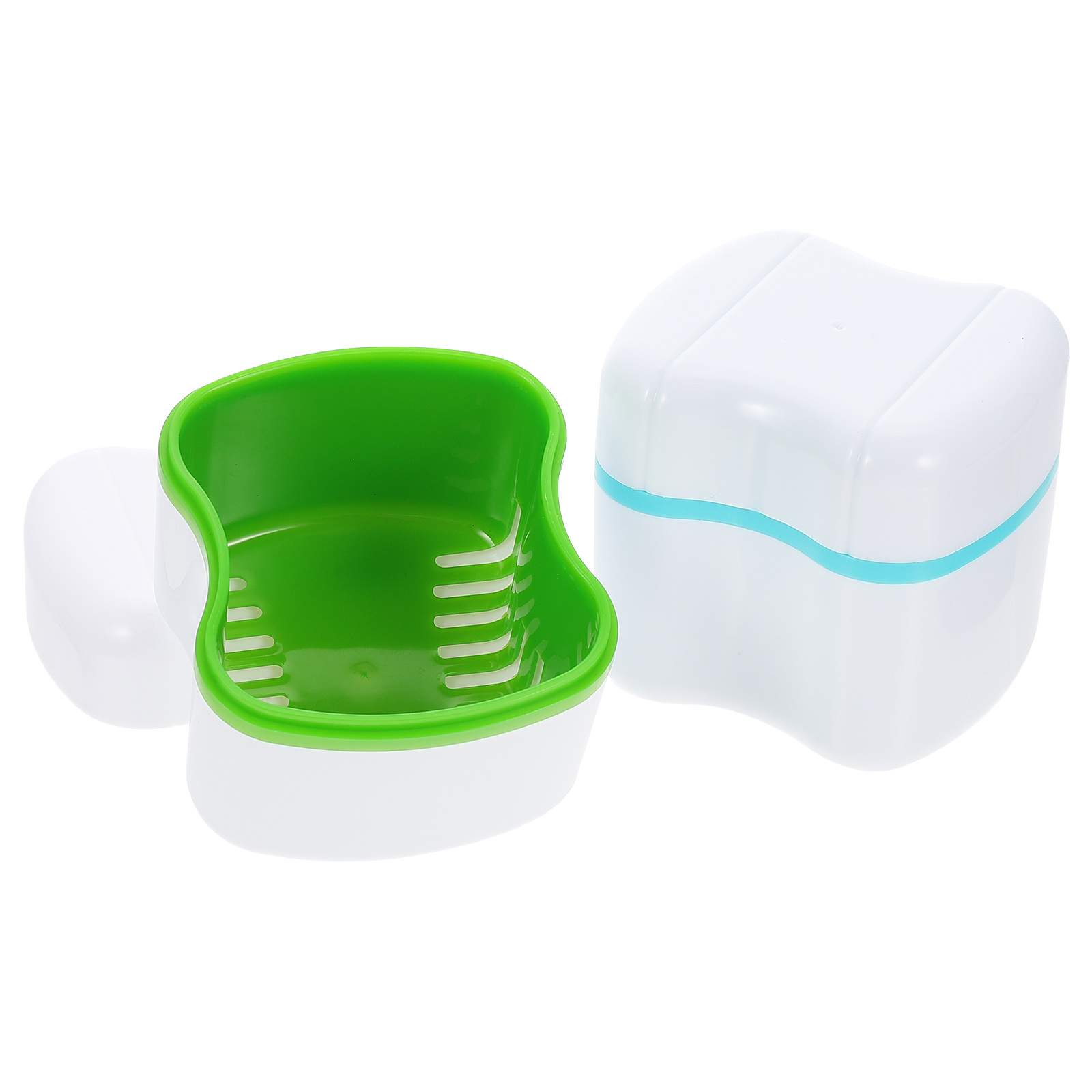2 Pcs Denture Storage Box Case Retainer Cleaner Travel Bath Fake Teeth