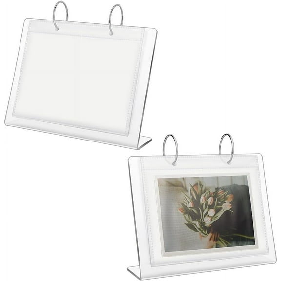 2 Pcs Desktop Mini Acrylic Photo Album Holds 68 Photos of 4x6Inch Tabletop Flip Calendar Style Frames Desktop Display Holder Vertical Stand and Horizontal Display Photo Album Clear