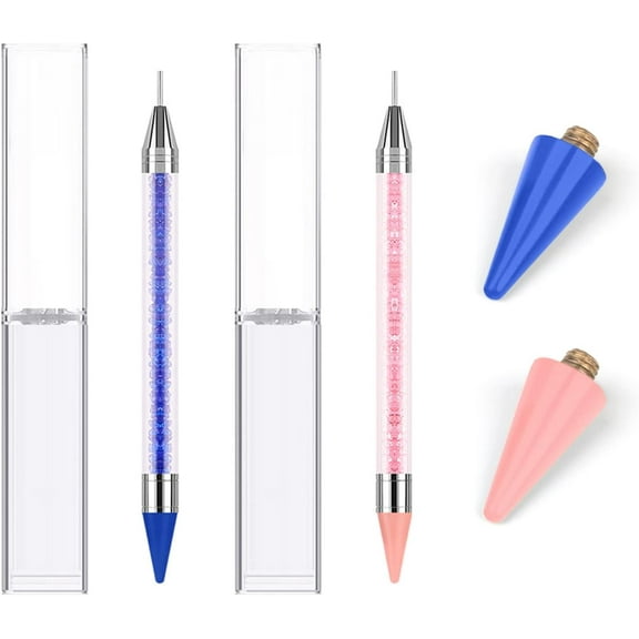 2 Pcs Diamond Drawing Pens, with 2 Replacement Wax Nib and 2 Plastic Boxes, Diamond Drawing Pen Accessories, Self-adhesive Diamond Art Pens, Used for Painting Craft Diy Nail Art