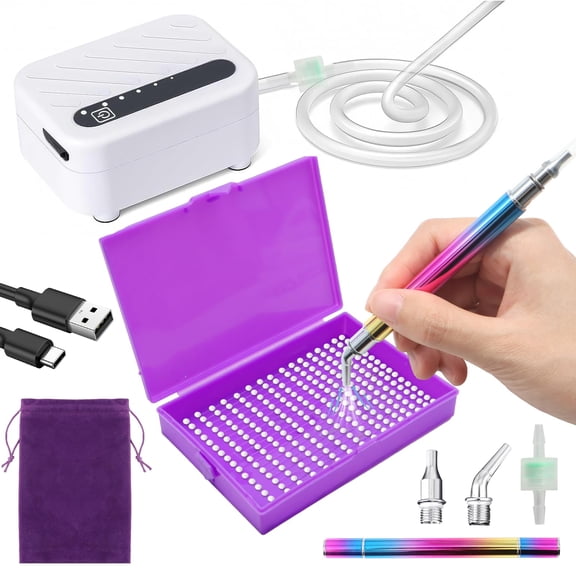 2 Pcs Diamond Painting Pens with Wax, Refillable Wax Pen, Rotating Glue Point Drill Pen for Nail Art Rhinestones, Diamond Art Accessories and Tools, Quickly Pick Up Beads Gems(Gradient Color)