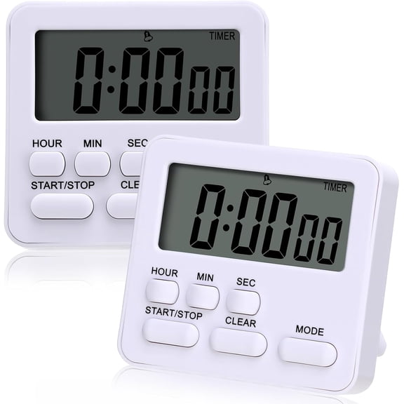 2 Pcs Digital 24 Hour Clock and Alarm Function Timer On/Off Switch Minute Second Count up Countdown Loud Alarm for Exercise Cook Baking(White)
