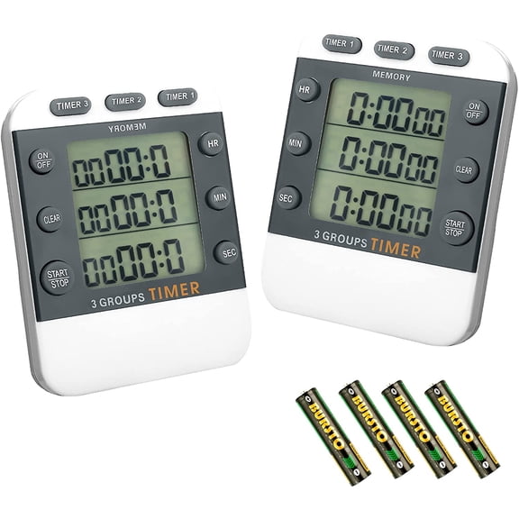 2 Pcs Digital 3 Channels Multi Timer Loud Adjustable Alarm Magnc Count up Down Memory Preset Battery Included for Cooking Baking BBQ Study Classroom