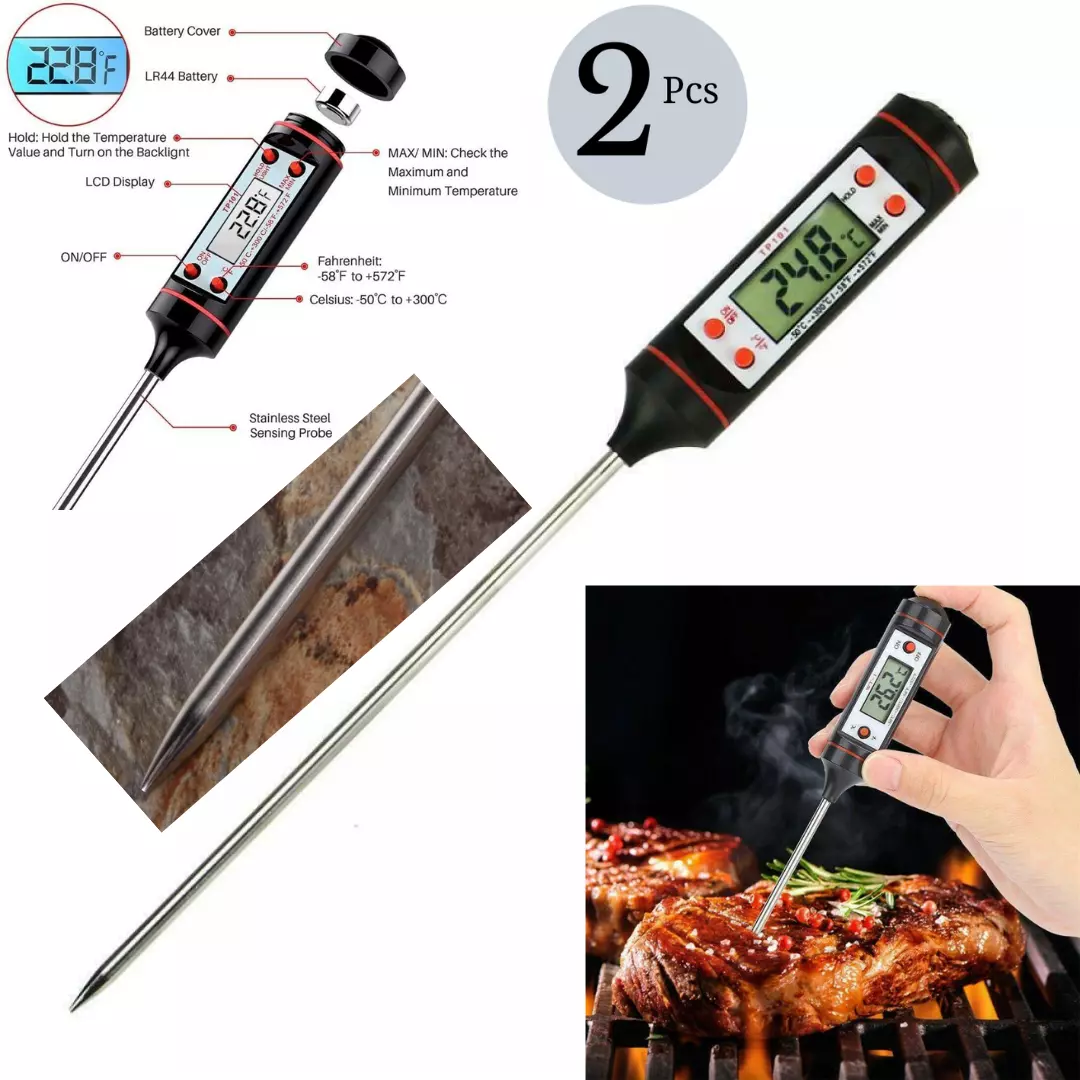 2 Pcs Digital Grill Kitchen Meat Thermometer Probe Bbq Oven Food Cooking