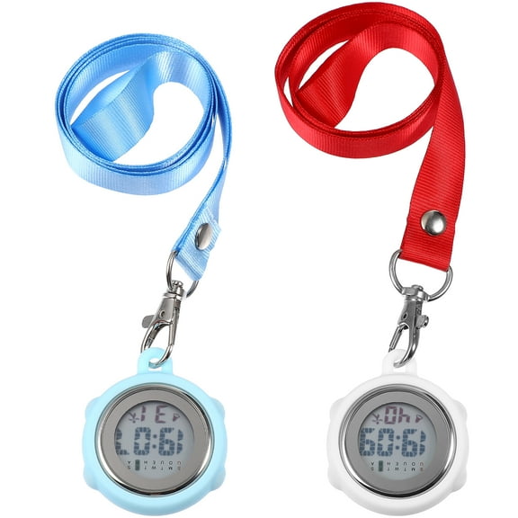 2 Pcs Digital Pocket Watches with Buckle Webbing Lanyard Practical Stopwatches for Doctors Nurses Students Referee